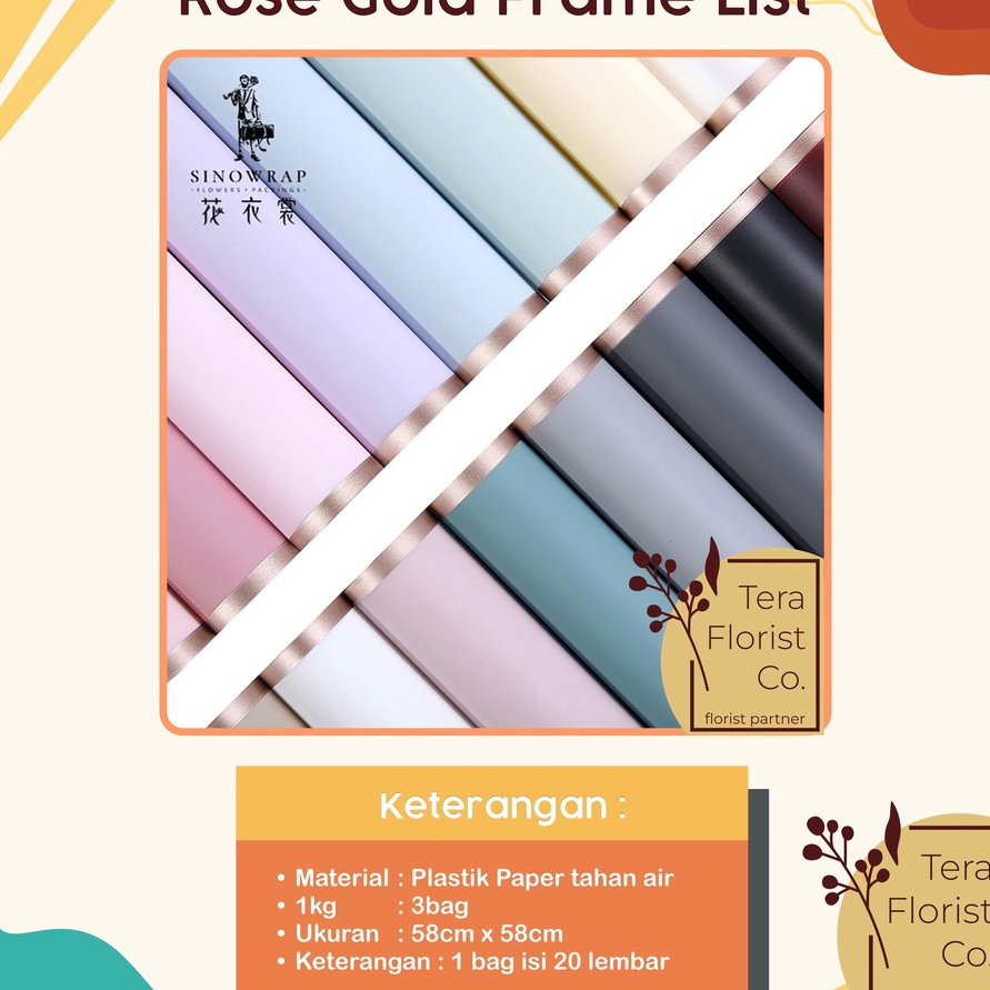 

Terlaris 2 Lembar Cellophane Rose Gold Frame List Kertas Bunga Flower Wrapping Kertas Buket Wrap Paper Bungkus Bouquet Waterproof Pembungkus Kado PGDM