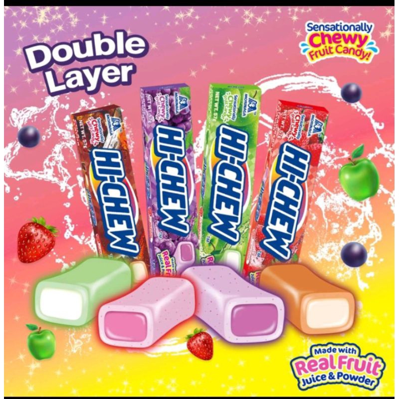 

Hi Chew Stick Fruit Candy Permen Rasa Buah Strawberry Anggur
