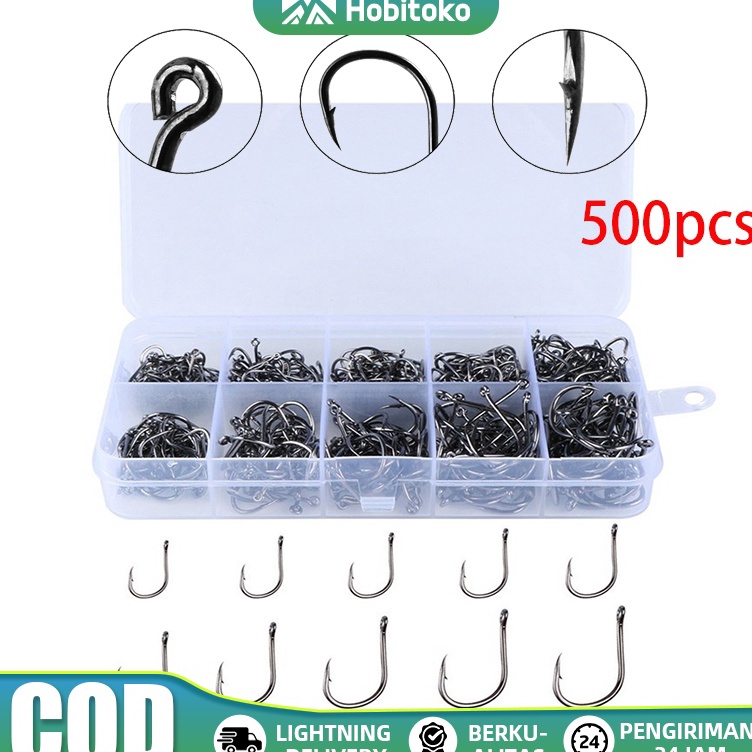 Ready Terlaris  5 Buah Set Kail Pancing Bahan Baja Karbon dengan Potongan Tali Kait Ikan Karbon Kait