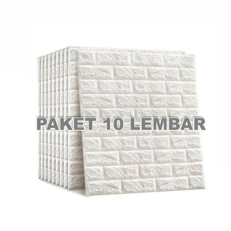 PAKET 10 LEMBAR WALLPAPER DINDING FOAM EMBOS BATU BATA PUTIH KETEBALAN 5 MM