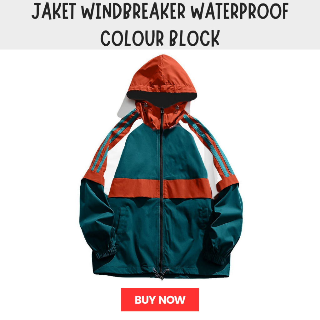 Jaket Pria Wanita Windbreaker Waterproof Colour Block