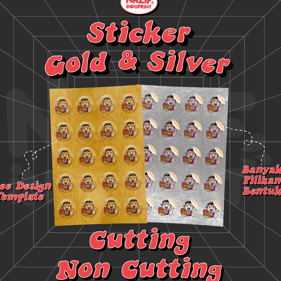 

Cetak Stiker Custom Lengkap Bahan Gold & Silver [METALIC]