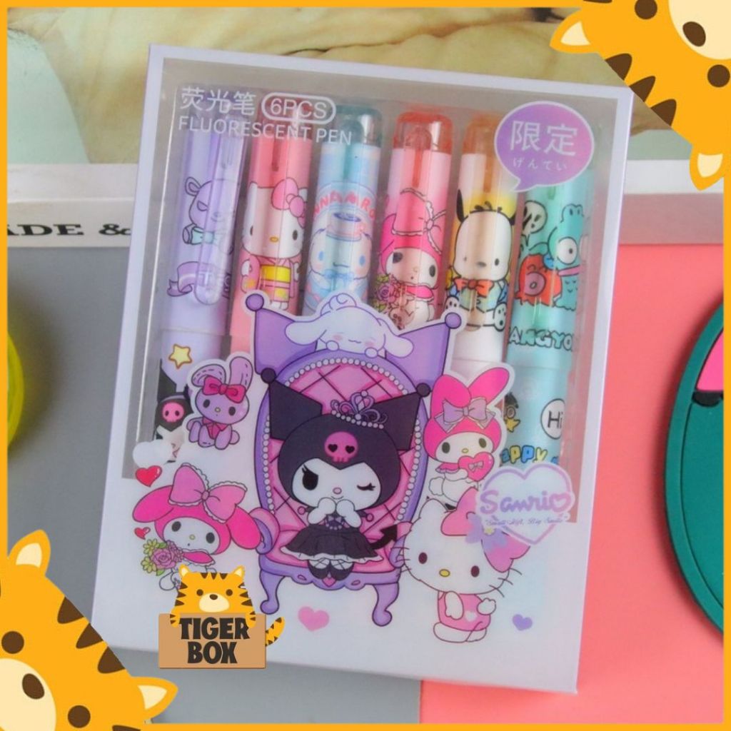 

6 PCS 1 SET Stabilo Warna Warni Motif Sanrio Highlighter