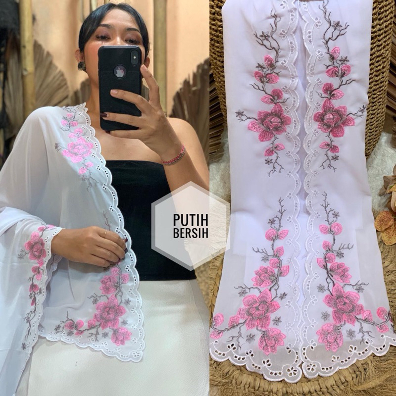 Kain kebaya anggrek putih bordir bali