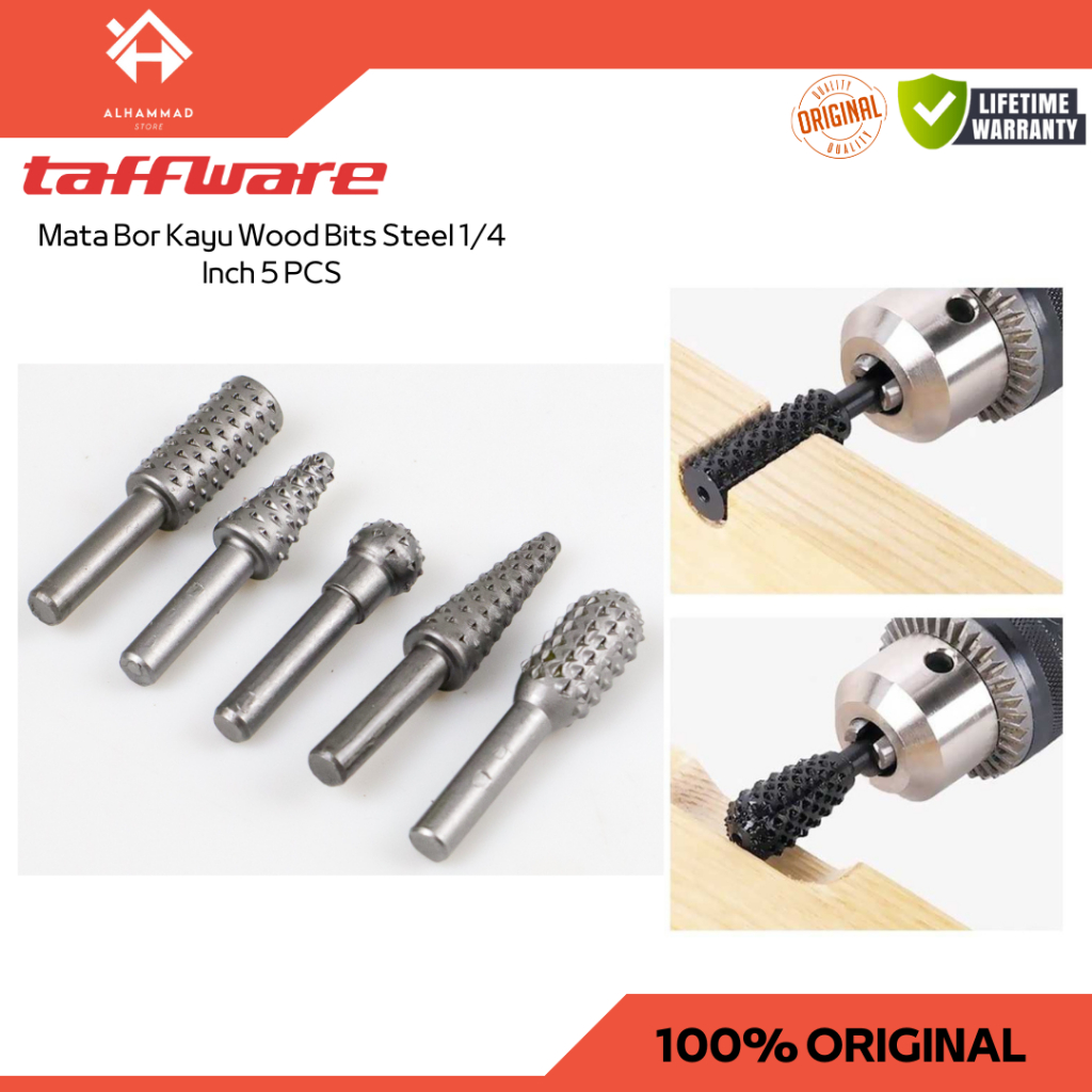 Set 5 Mata Bor Kayu Baja 1/4 Inci untuk Bor Tangan dan Wireless