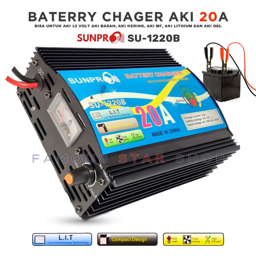 CHARGER AKI 12V 20 AMPER SUNPRO SU-1220B 20Amps BATERY CHARGER AKI ALAT CASAN AKI MOBIL ORIGINAL 20A