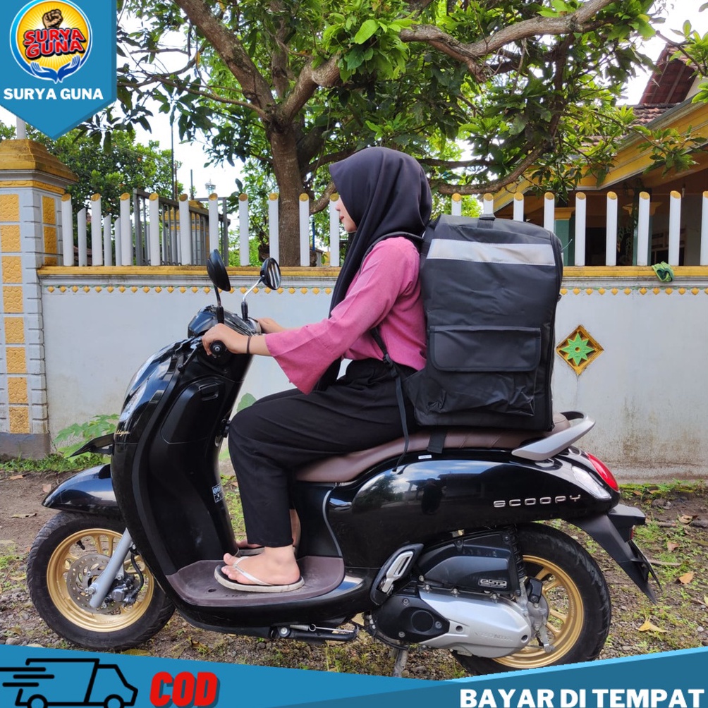 KODE H57J Tas kurir motor gendong bahan dinier polyester tas kurir motor anti air muat beban1 ltr bo