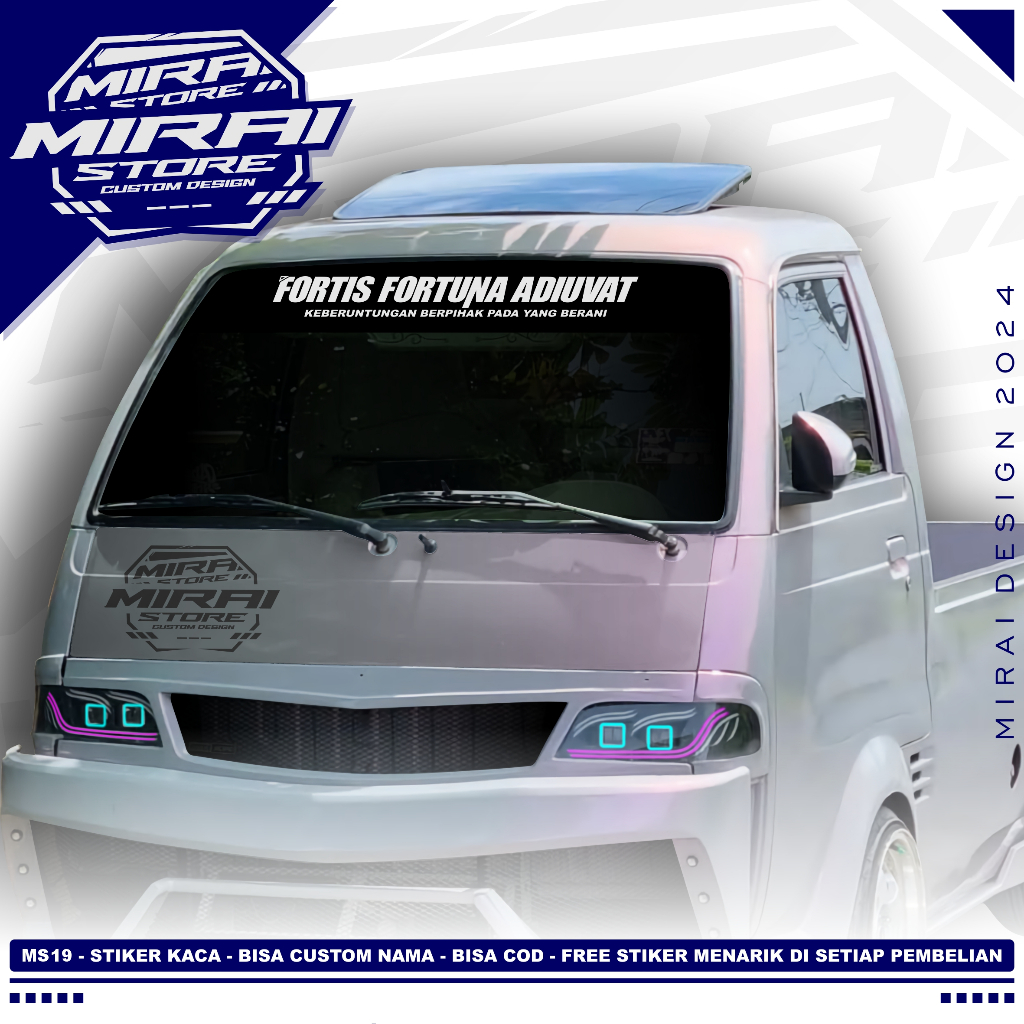 Stiker Custom Kaca Depan Mobil FORTIS FORTUN ADIUVAT Bisa Tulis Nama Sendiri