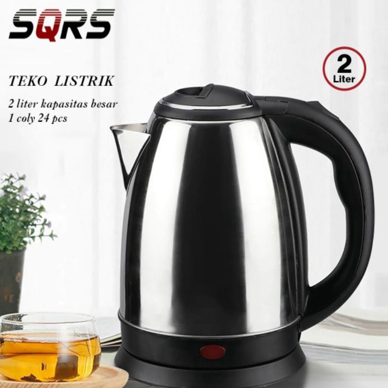 SQRS Teko Listrik 2 Liter Full Stainless Steel Pemanas Air Electric Kettle Otomatis 5 Watt Teko List