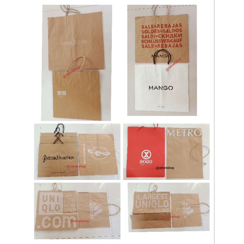 

Paperbag Shopping Bag Original tas belanja exclusive branded fashion UNIQLO Adidas Stradivarius Mango SOGO Metro