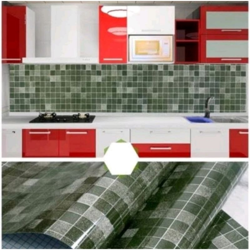 wallpaper dinding stiker kamar mandi dan dapur kitchen set hijau alumunium foil