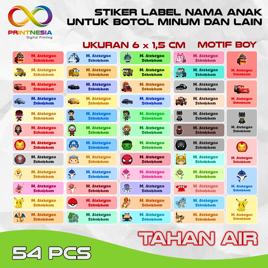 

Stiker Label Nama Anak Custom Ukuran Medium - Stiker Nama Alat Tulis Anak Waterproof Anti Air