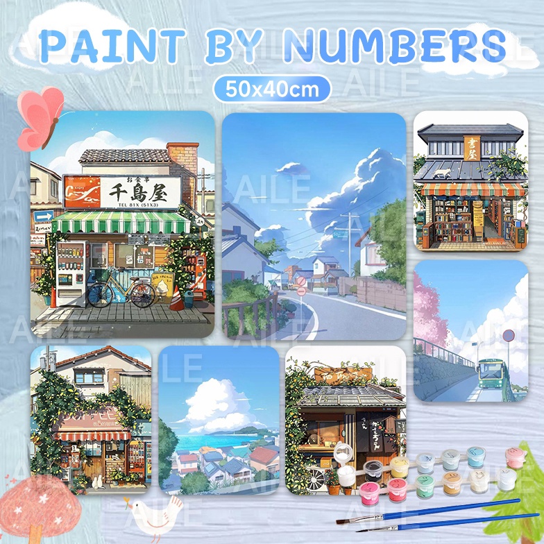 

45CM Paint By Numbers Fresh Cottage Decoration Landscape Series Oil Painting Hand Painted Coloring pembatas kayu cat ramah lingkungan kanvas e D6Z5