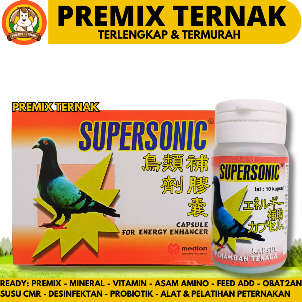SUPERSONIC 1 DUS (12 Botol) - Jamu Merpati Penambah Tenaga & Daya Tahan Tubuh - Vitamin Burung Merpa