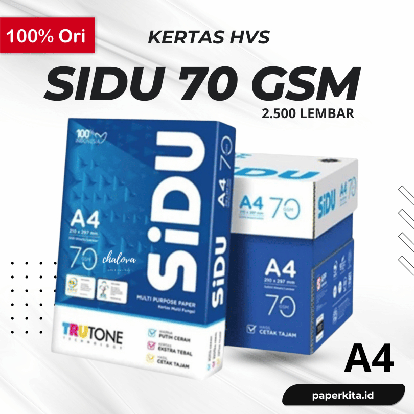 

Sidu Kertas HVS Putih 70 Gsm Fotocopy print A4 Kuarto F4 Folio 500 lembar Instan Paperkita Gojek