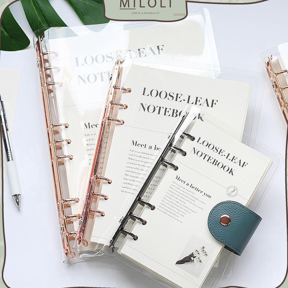 

KODE I7Y8 MILOLI Elegant Binder A5 Binder A6 Transparan Binder with Clip Note Book Loose Leaf Rose Gold Binder E36