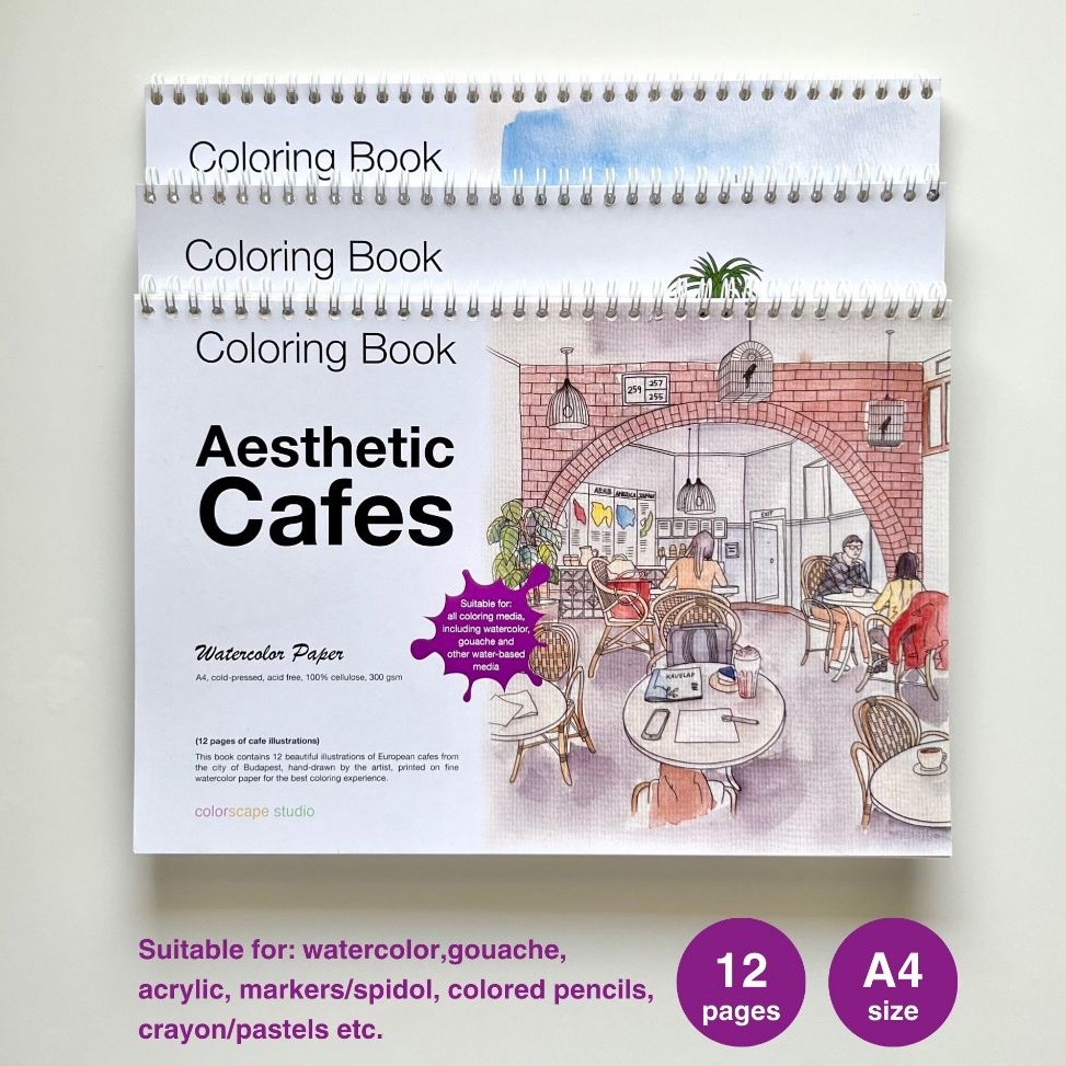 

KODE K9S2 Colorscape Watercolor Mixed Media Coloring Book Aesthetic Cafes Buku Mewarnai Dewasa