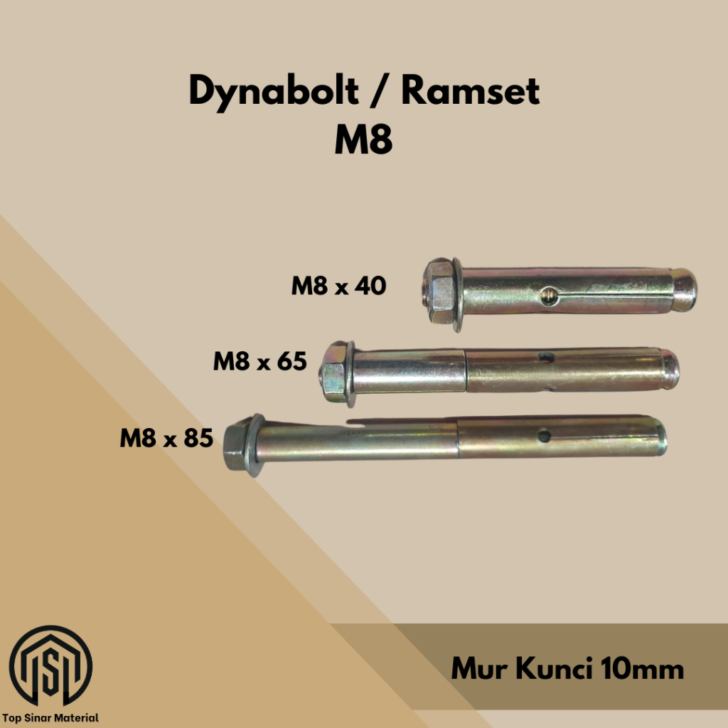 Dynabolt Baut Beton Dinabol Baut M8x40 M8x65 M8x85 Mur Kunci 10mm