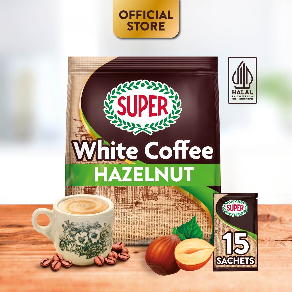 

SUPER Instant 3in1 White Coffee Hazelnut, 15 sachets [HALAL]
