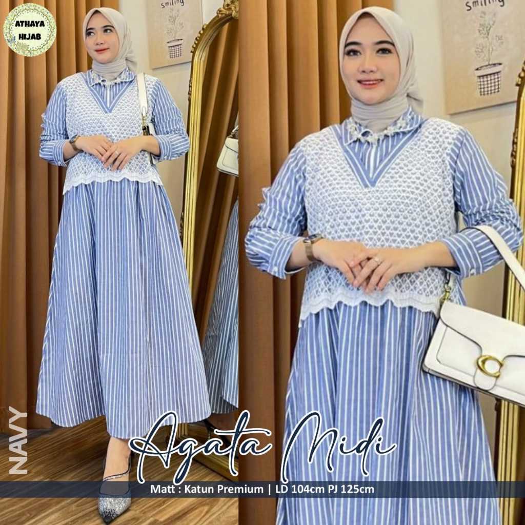 [[ NEW ARRIVAL ]] AGATA MIDI DRESS KATUN SALUR MODEL TERBARU DRESS CASUAL MODEL KEKINIAN GAMIS WANIT