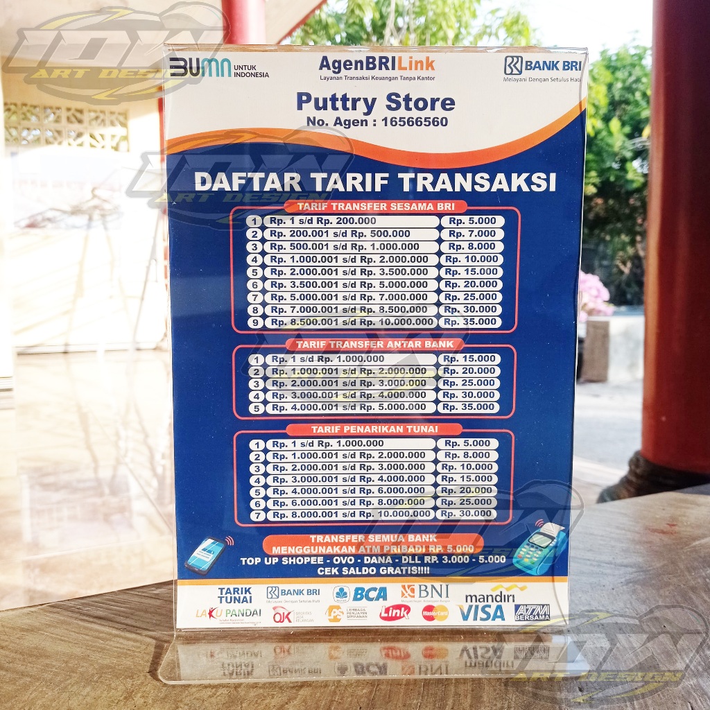 

AKRILIK DISPLAY AGEN BRILINK, BSI, MANDIRI, MINI ATM UKURAN A4