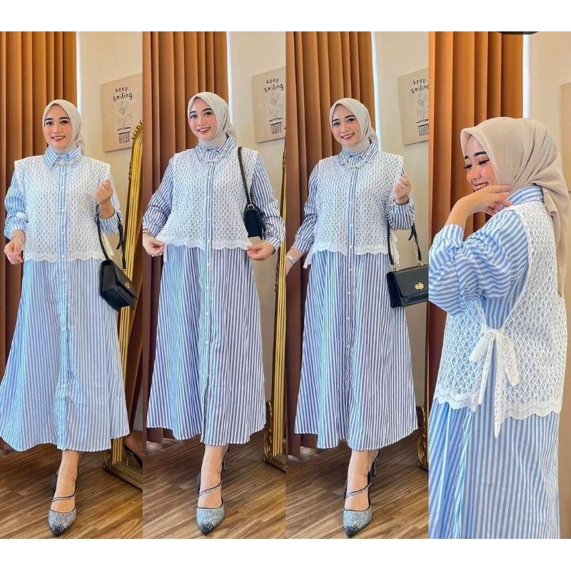 PROMO MIDI KATUN SALUR KOMBI RENDA Korean Style// MIDI DRESS SALUR KOMBI RENDA VIRAL//MIDI TERBARU B