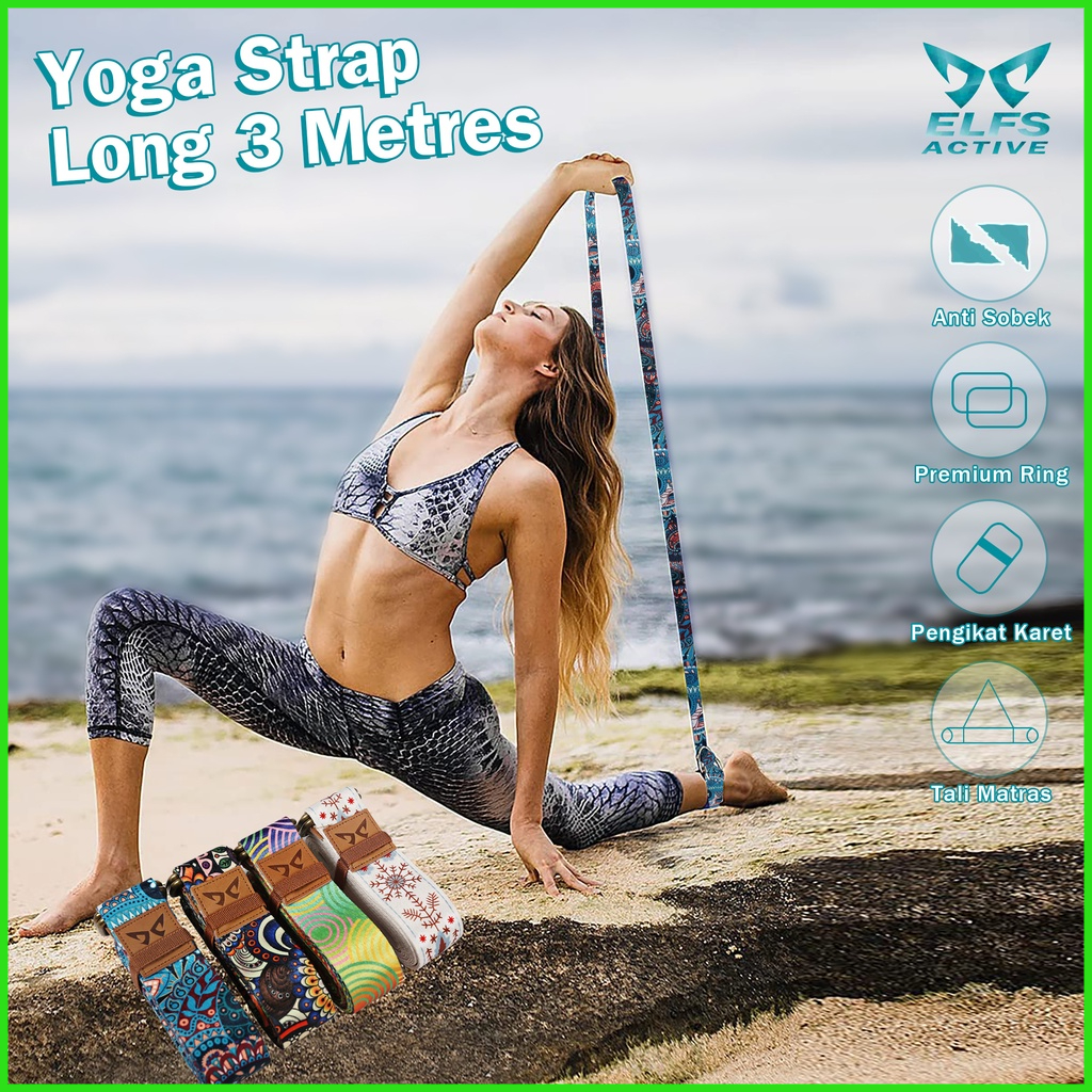 Premium Yoga Strap 2in1 Tali Matras plus Anti Slip Yoga Strap 3m Pilates Yoga Belt Nylon Webbing ELF