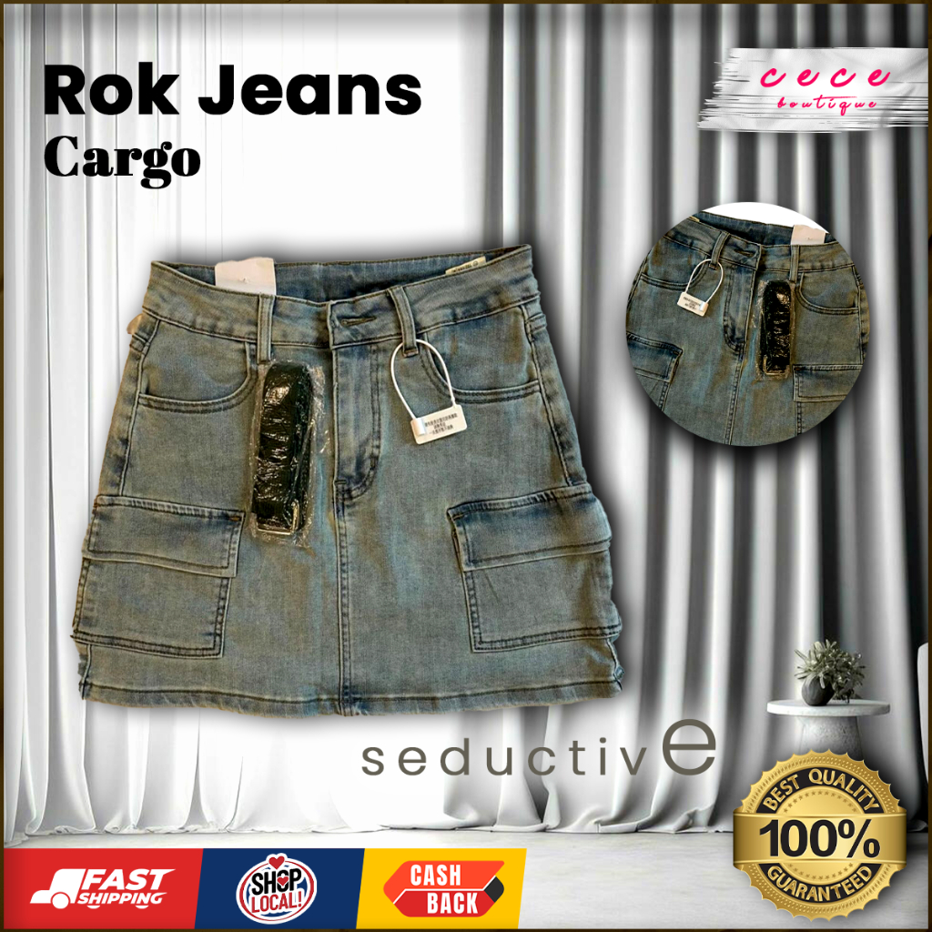 READY STOCK | Rok Jeans Cargo untuk Wanita | Semua Musim | Shorts | Bottom | Bangkok