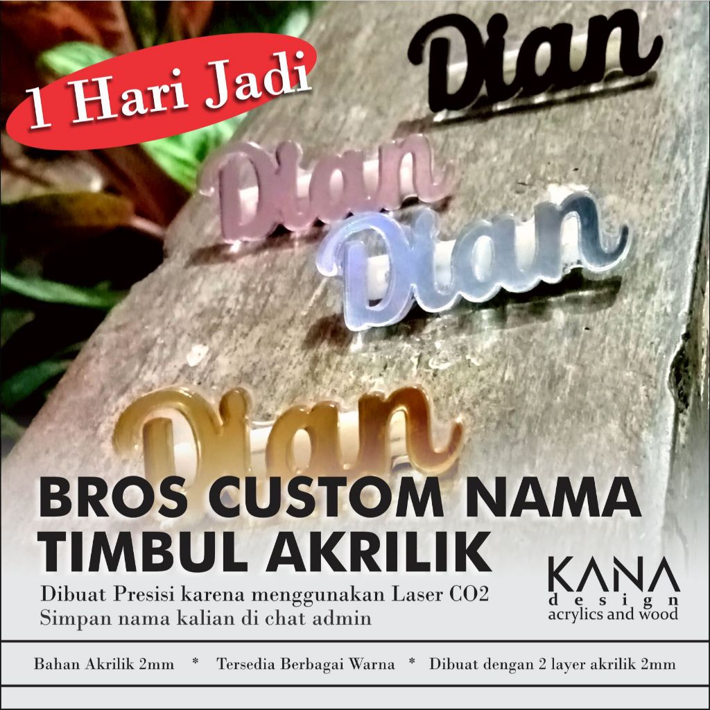 Bros Nama Timbul – Bros Custom Nama –Bros Custom Akrilik–Bros Akrilik–Bros Nama Sendiri–Bros Cantik