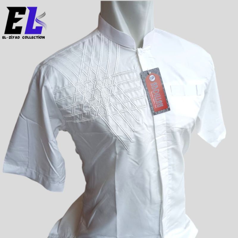diskon murah baju koko abdillah lengan pendek dewasa / khusus putih polos bordir senada