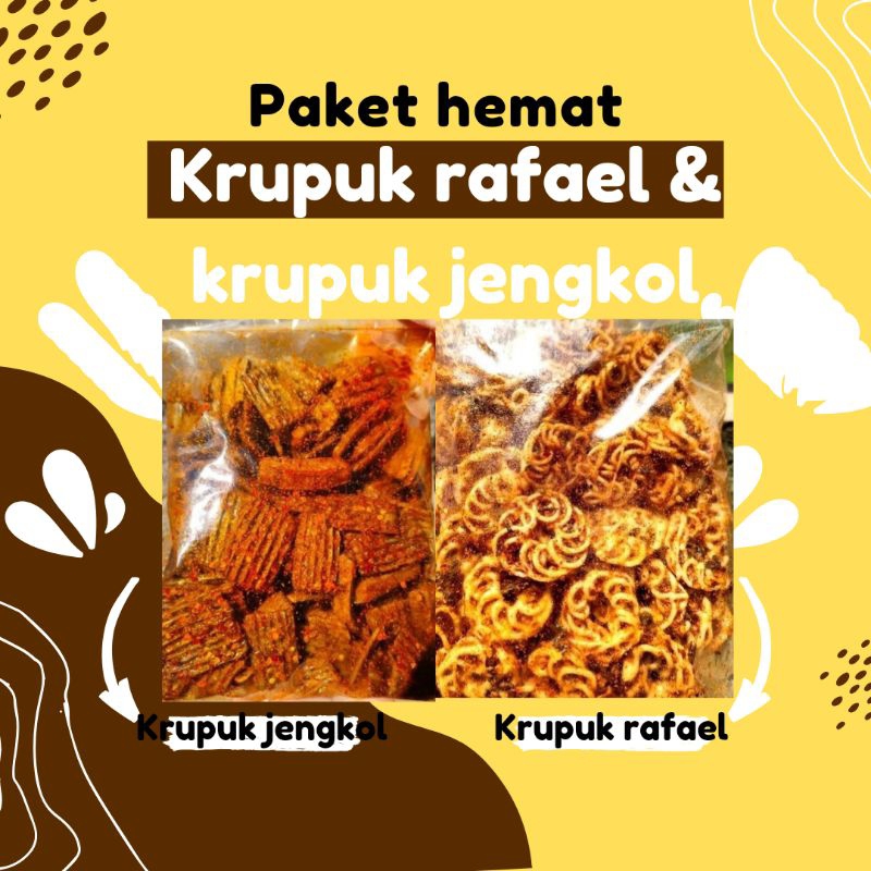

Paket hemat krupuk jengkol & krupuk rafael/pedo pedas daun jeruk