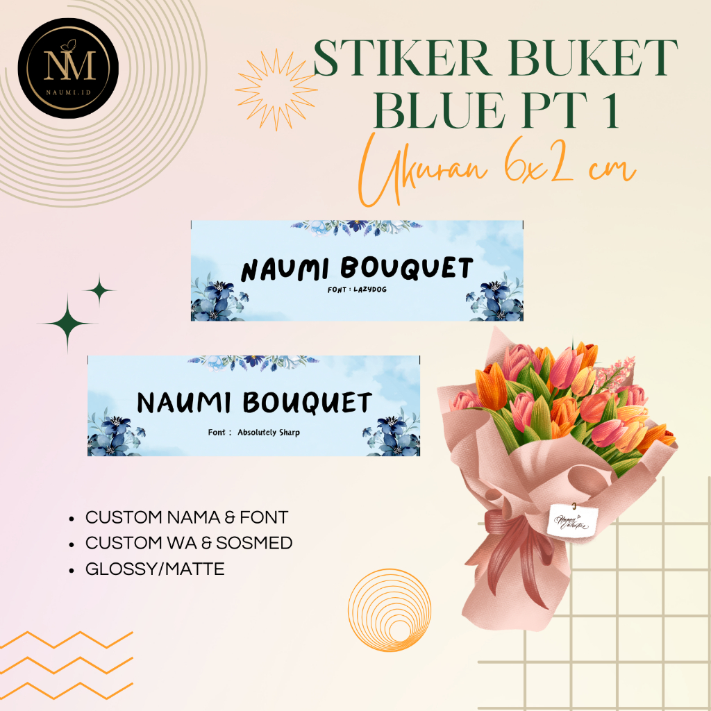 

[ BLUE SERIES, Part 1 ] STIKER BUKET/STICKER BOUQUET/STIKER LABEL BUKET MURAH Ukuran 6x2 CM