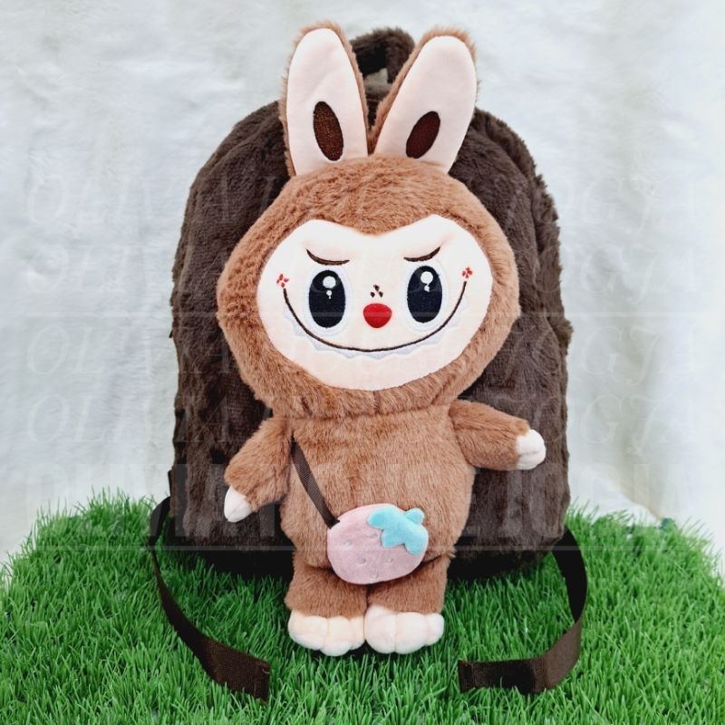 

Tas Ransel Boneka Labubu Coklat Tua Tas Ransel Labubu Tas Punggung Labubu Study