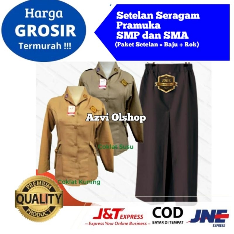 Setelan Seragam Pramuka Kemeja Tali + Rok Span Belah 1 Depan/Wirid 1 SMP/SMA/PEMBINA PRAMUKA Perempu