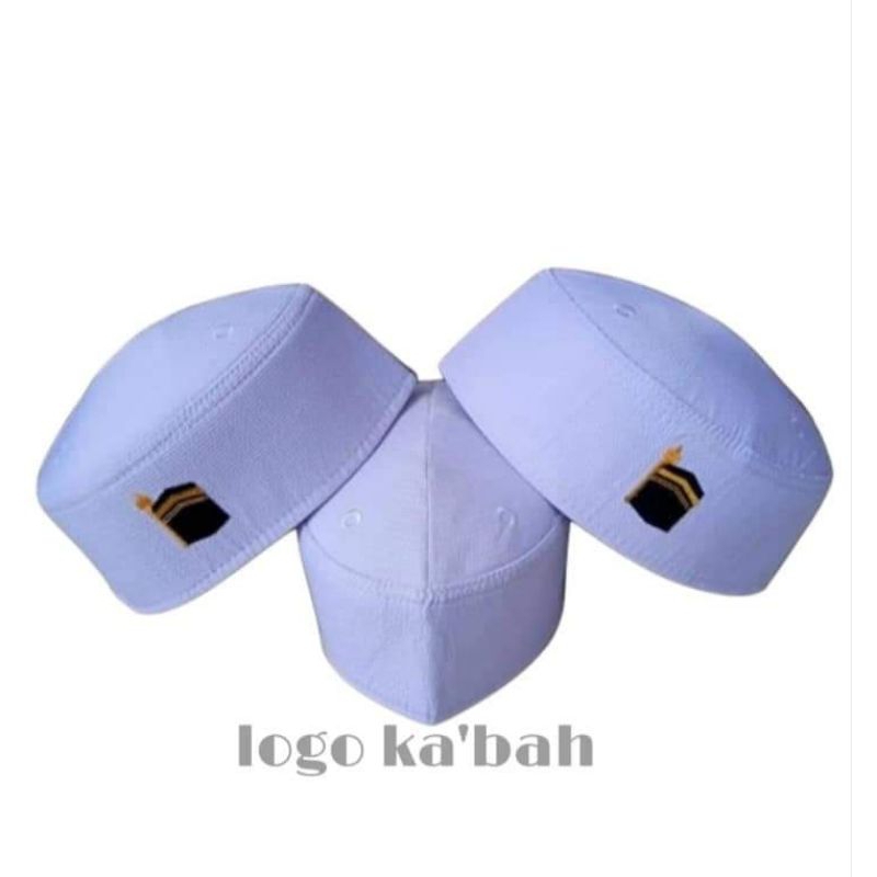 PECI SONGKOK KOPIAH HAJI MALAYSIA LOGO KA'BAH WARNA PUTIH DAN HITAM
