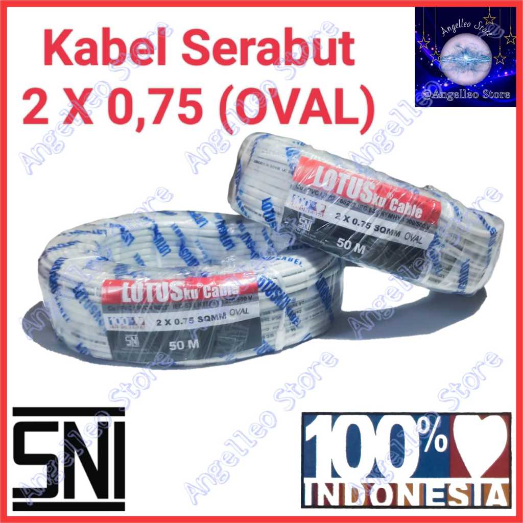 Kabel Listrik~Kabel Oval/Gepeng~Serabut~2x0,75mm~Tembaga~Putih~Meteran~LOTUSKU