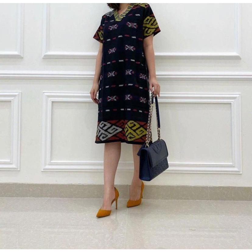 Dress tenun lengan pendek dress pesta kondangan baju tenun couple
