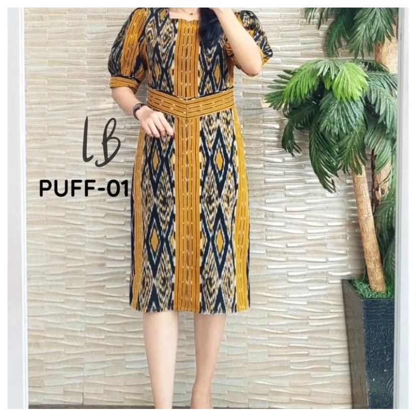 Dress tenun couple pesta gaun dress tenun wanita