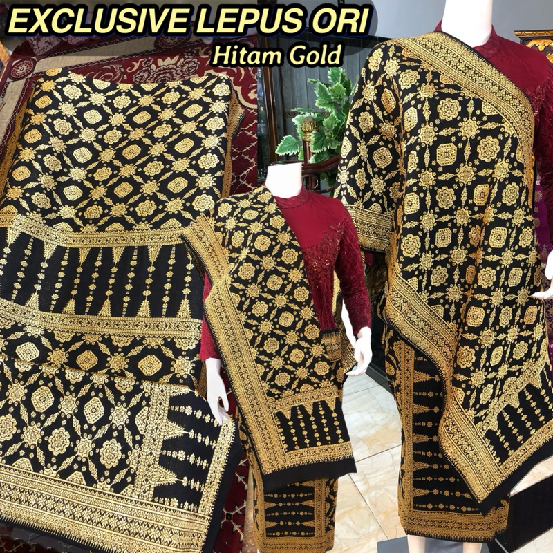 Exclusive Songket Lepus ORI Hitam Gold Gradiasi Berlian /Lepus Gebeng warna ORI /songket tenun asli 