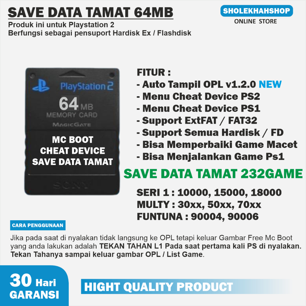 Memory PS2 Save data Tamat 232 GAME + MC BOOT + Cheat Devices