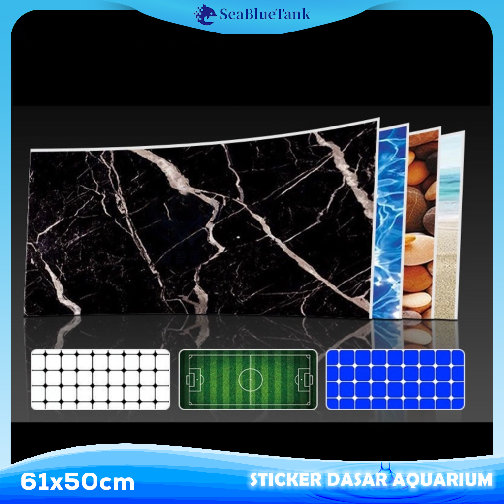 SBT STICKER DASAR AQUARIUM 61x50cm MOTIF KOTAK-KOTAK,MARMER,HITAM DAN BIRU