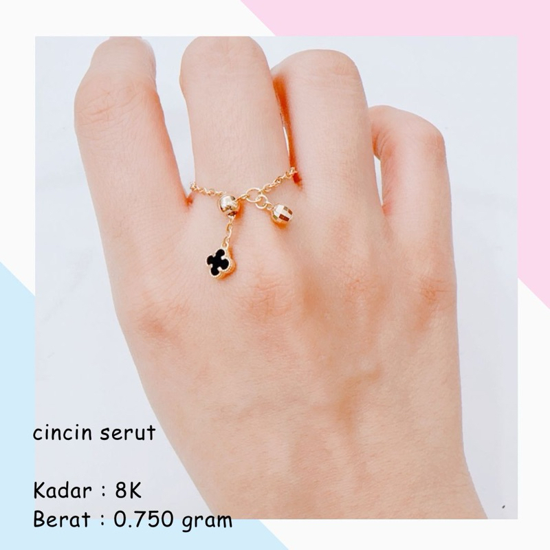 Cincin Emas Serut VANCLEEF Clover Hitam 8k 0.750Gr VC VCA VAN CLEEF