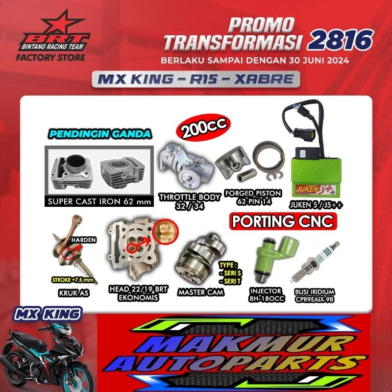 Promo Transformasi BRT 2816 Paket Bore Up 200CC MX King (BINTANG RACING TEAM BRT)