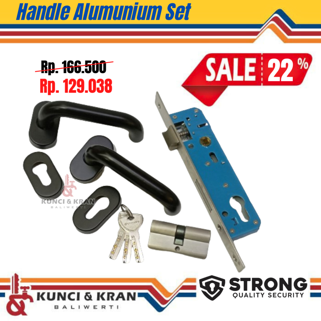 Handle Pintu set Alumunium STRONG LHTR 64030 Black Gagang pintu Alumunium Handle pintu Oval Pegangan