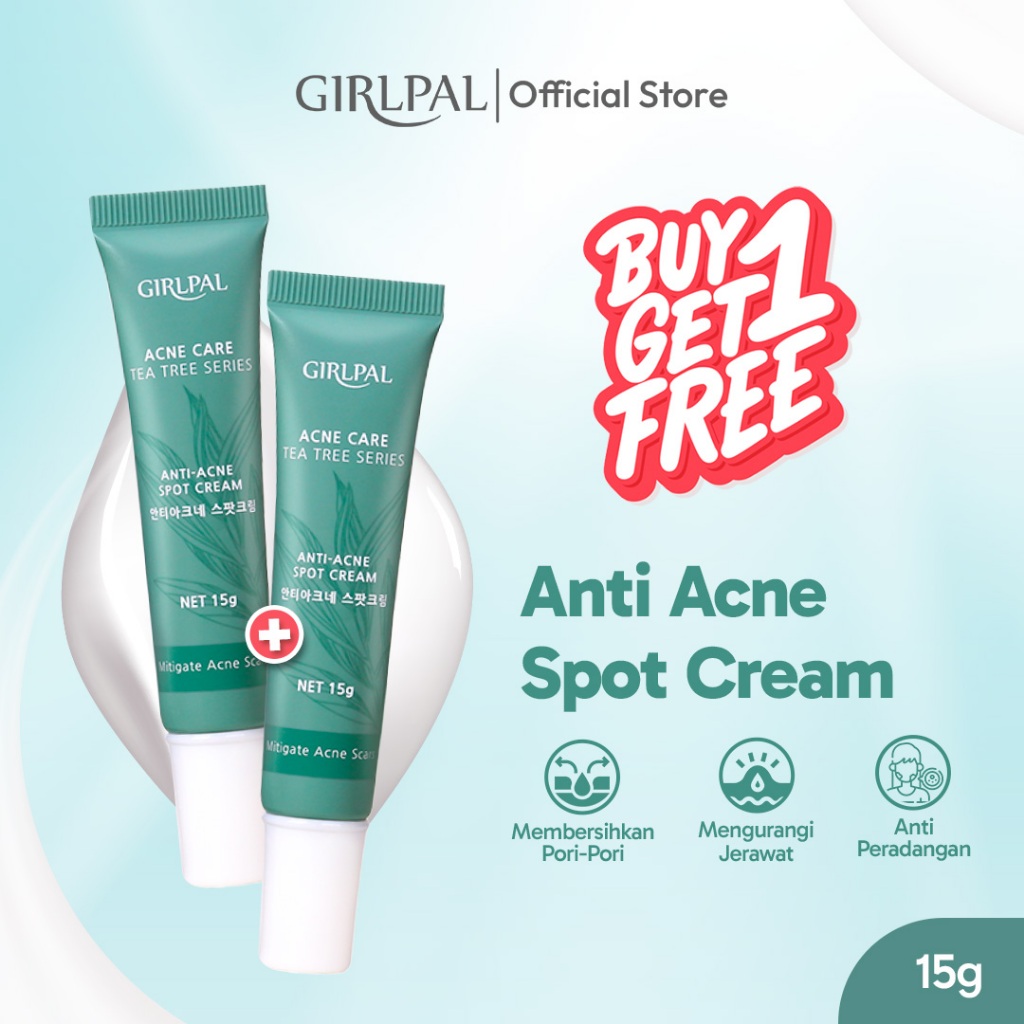 [BPOM] GIRLPAL Anti Acne Spot Cream 15g Tea Tree Treatment Acnes Cream Salep Acnes Penghilang Bekas 