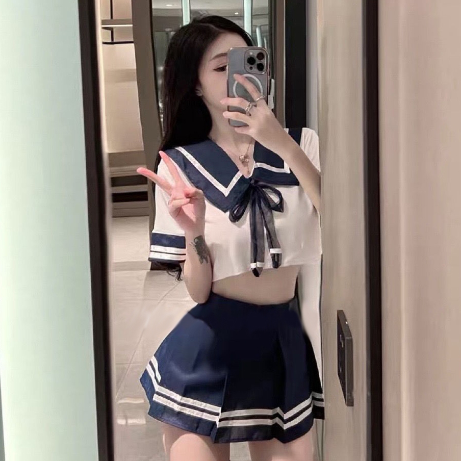 Lenceria - Cosplay Kostum Set Baju Atasan Rok Mini Model School Girl Anak Sekolah Wanita Menggoda Se