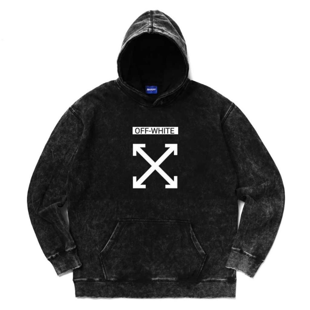 Off White Hoodie Jumper Plecce Black Sandwash M.L.XL.XXL