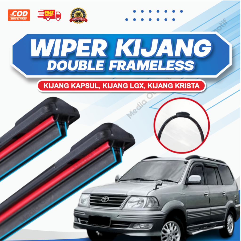 Wiper Mobil Kijang Kapsul, Kijang Krista, Kijang LGX/LSX Dual Karet Dual Blade Premium Tanpa Rangka