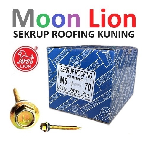 #12x70 - Baut M5 - Sekrup Roofing Moon Lion Bok 7cm Kuning + Karet JunDW