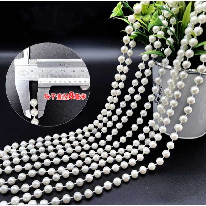 Mutiara Sintetis 1 Meter Ukuran mutiara 8mm Dan 10mm Mutsin Berat Manik Manik Mutiara Kilap